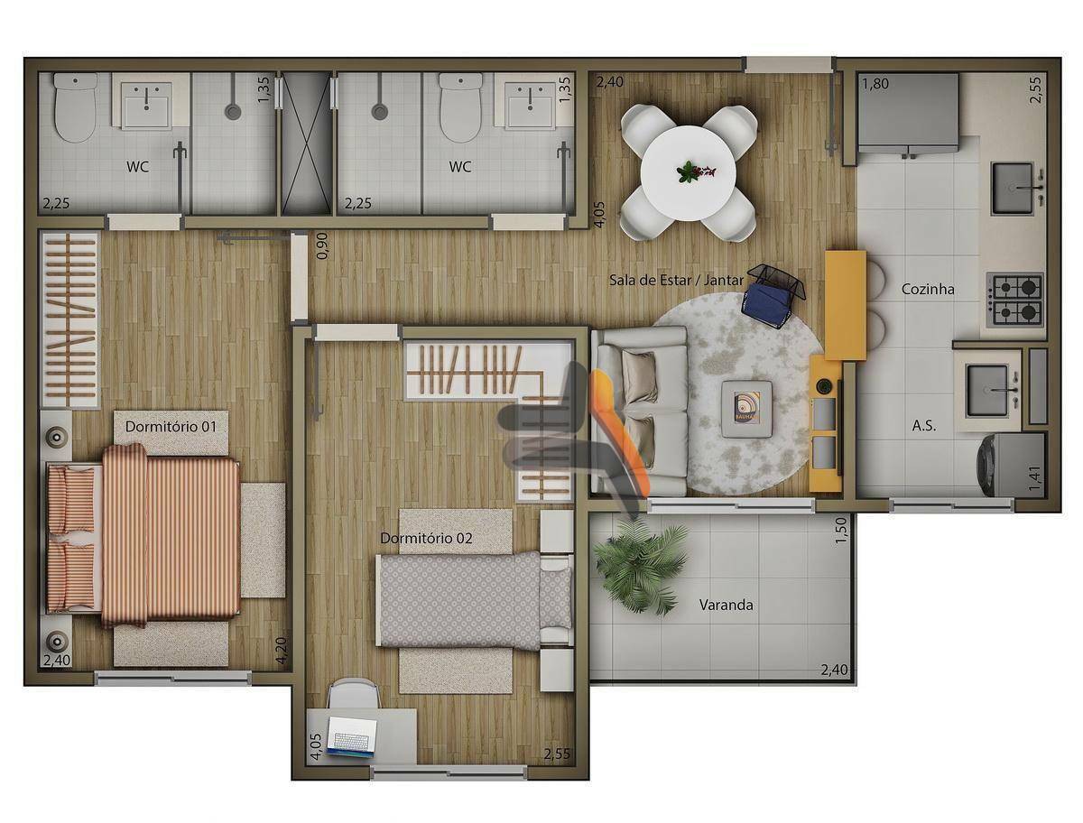 Apartamento à venda com 2 quartos, 58m² - Foto 3