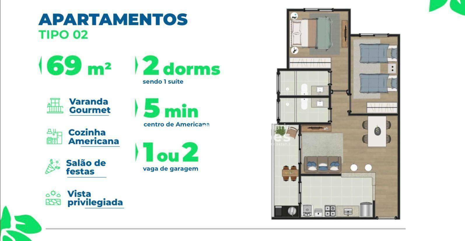 Apartamento à venda com 2 quartos, 69m² - Foto 2