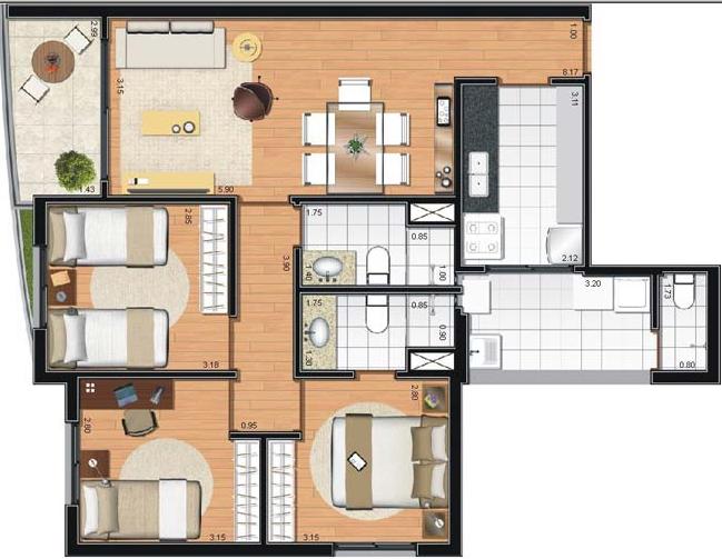 Apartamento à venda com 3 quartos, 88m² - Foto 3