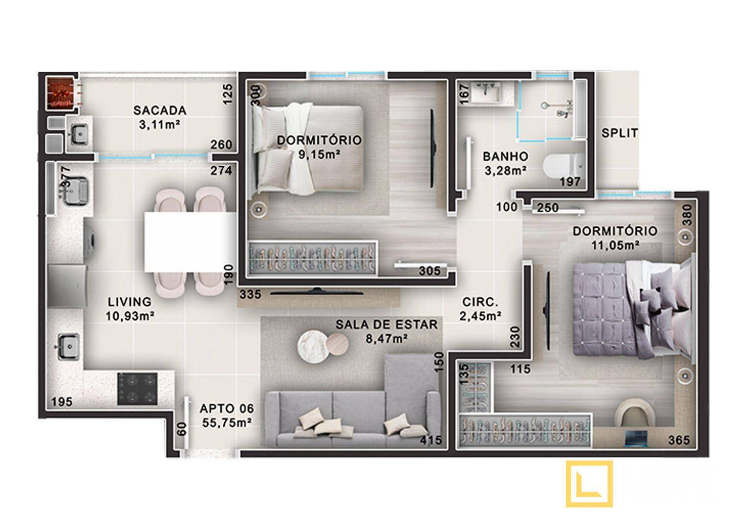 Apartamento à venda com 2 quartos, 55m² - Foto 3