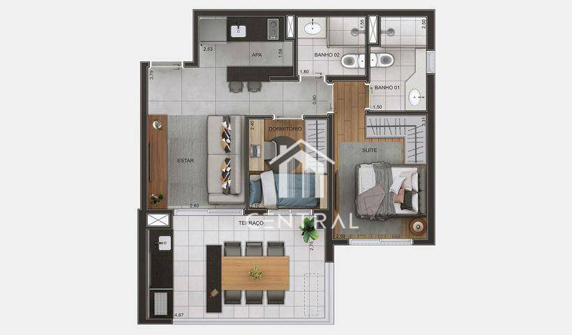 Apartamento à venda com 2 quartos, 57m² - Foto 3