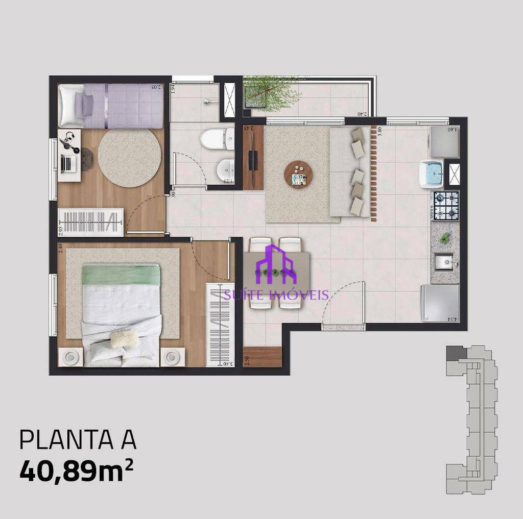 Apartamento à venda com 2 quartos, 41m² - Foto 3