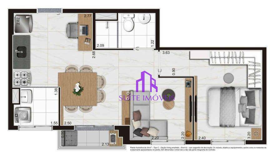 Apartamento à venda com 2 quartos, 38m² - Foto 3