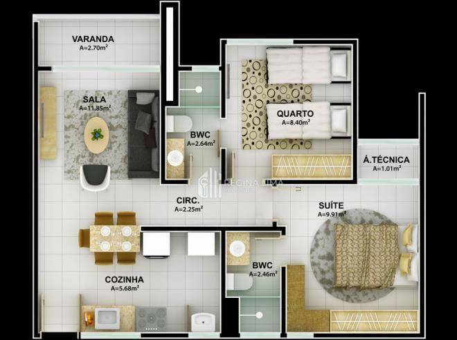 Apartamento à venda com 2 quartos, 56m² - Foto 3