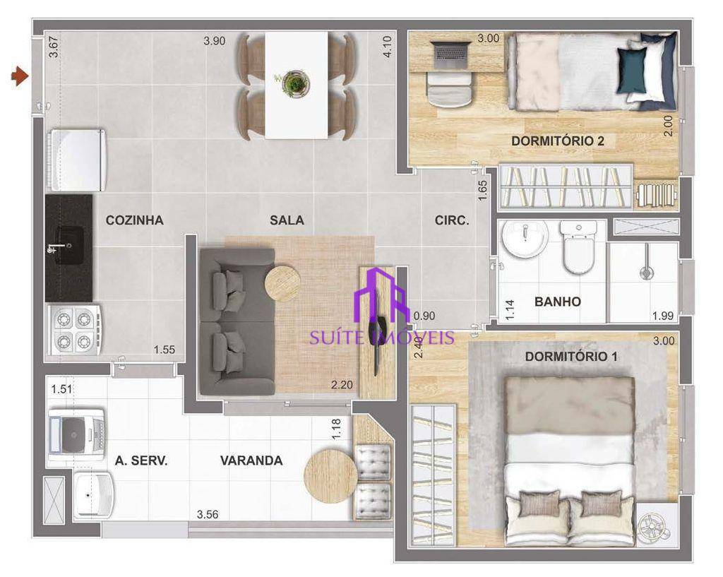 Apartamento à venda com 1 quarto, 34m² - Foto 1