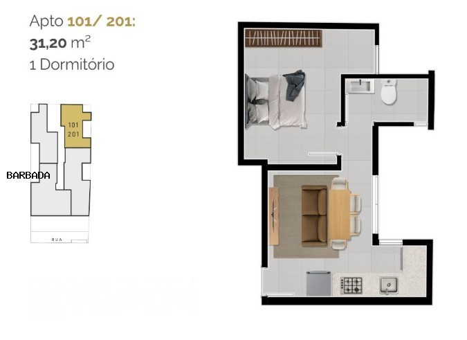 Apartamento à venda com 1 quarto, 31m² - Foto 3