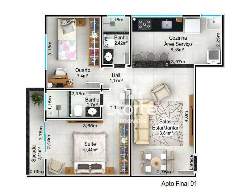 Apartamento à venda com 2 quartos, 51m² - Foto 2