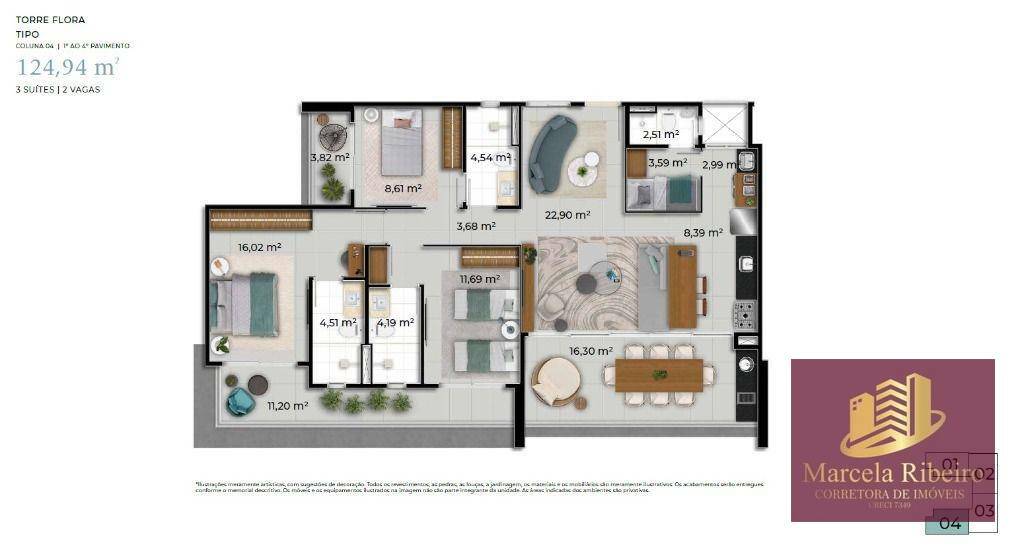 Apartamento à venda com 3 quartos, 124m² - Foto 2