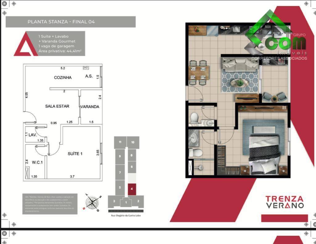 Apartamento à venda com 1 quarto, 44m² - Foto 1