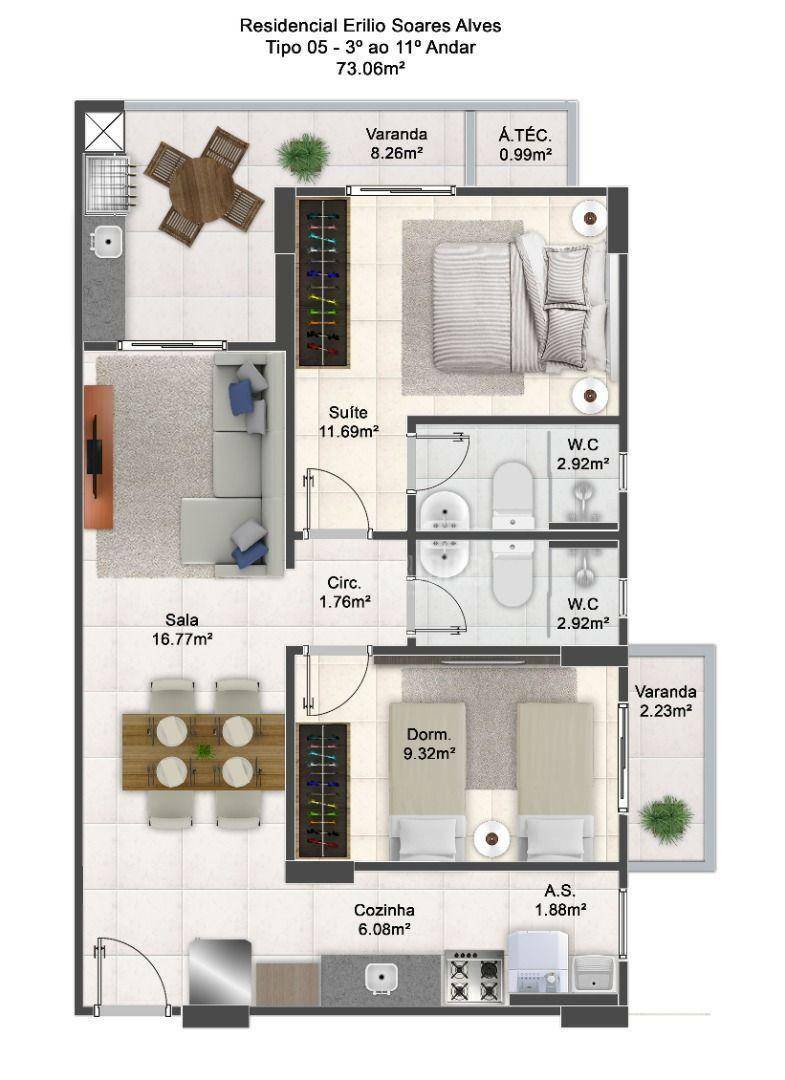 Apartamento à venda com 2 quartos, 73m² - Foto 1