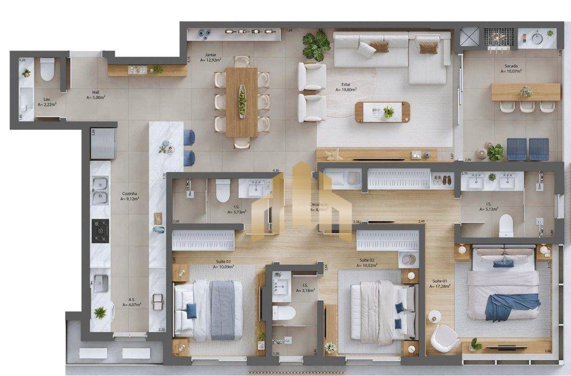 Apartamento à venda com 3 quartos, 134m² - Foto 3