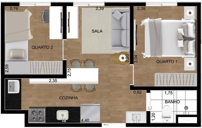 Apartamento à venda com 2 quartos, 41m² - Foto 8