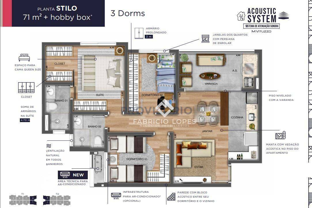 Apartamento à venda com 3 quartos, 71m² - Foto 1