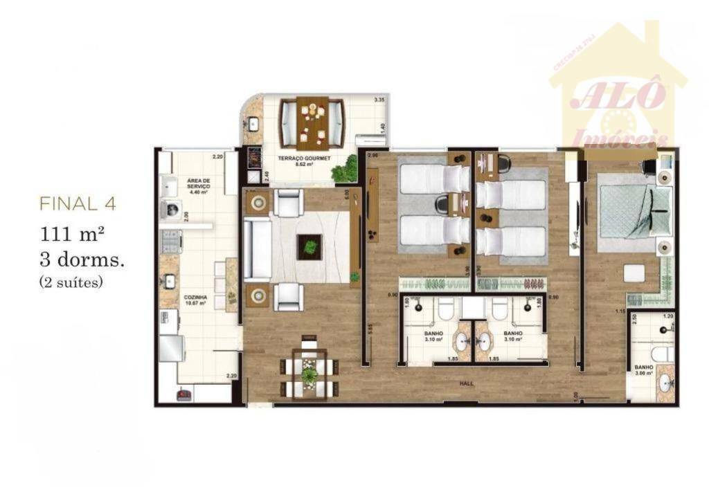 Apartamento à venda com 3 quartos, 123m² - Foto 2