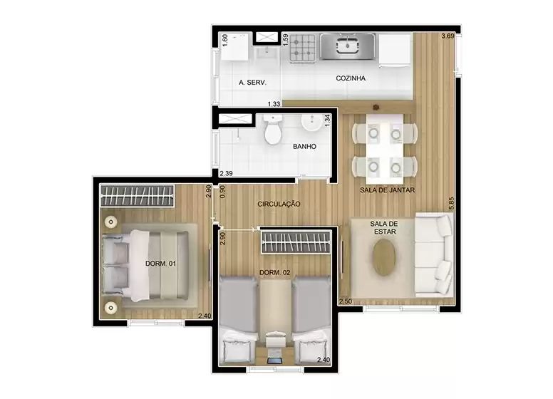 Apartamento à venda com 2 quartos, 42m² - Foto 6