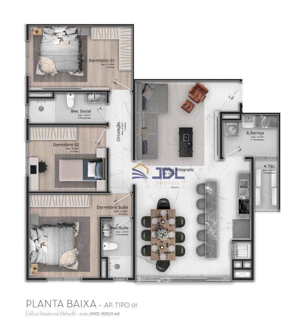 Apartamento à venda com 3 quartos, 100m² - Foto 3