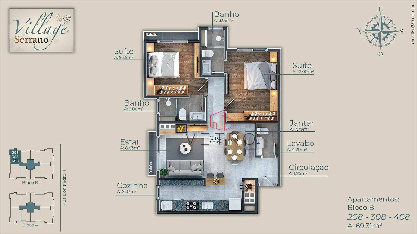 Apartamento à venda com 2 quartos, 69m² - Foto 2