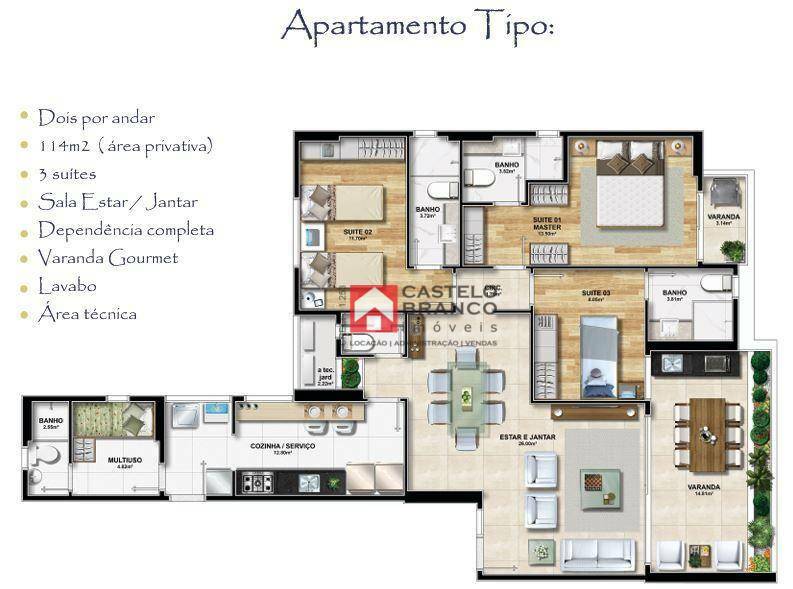 Apartamento à venda com 3 quartos, 114m² - Foto 2