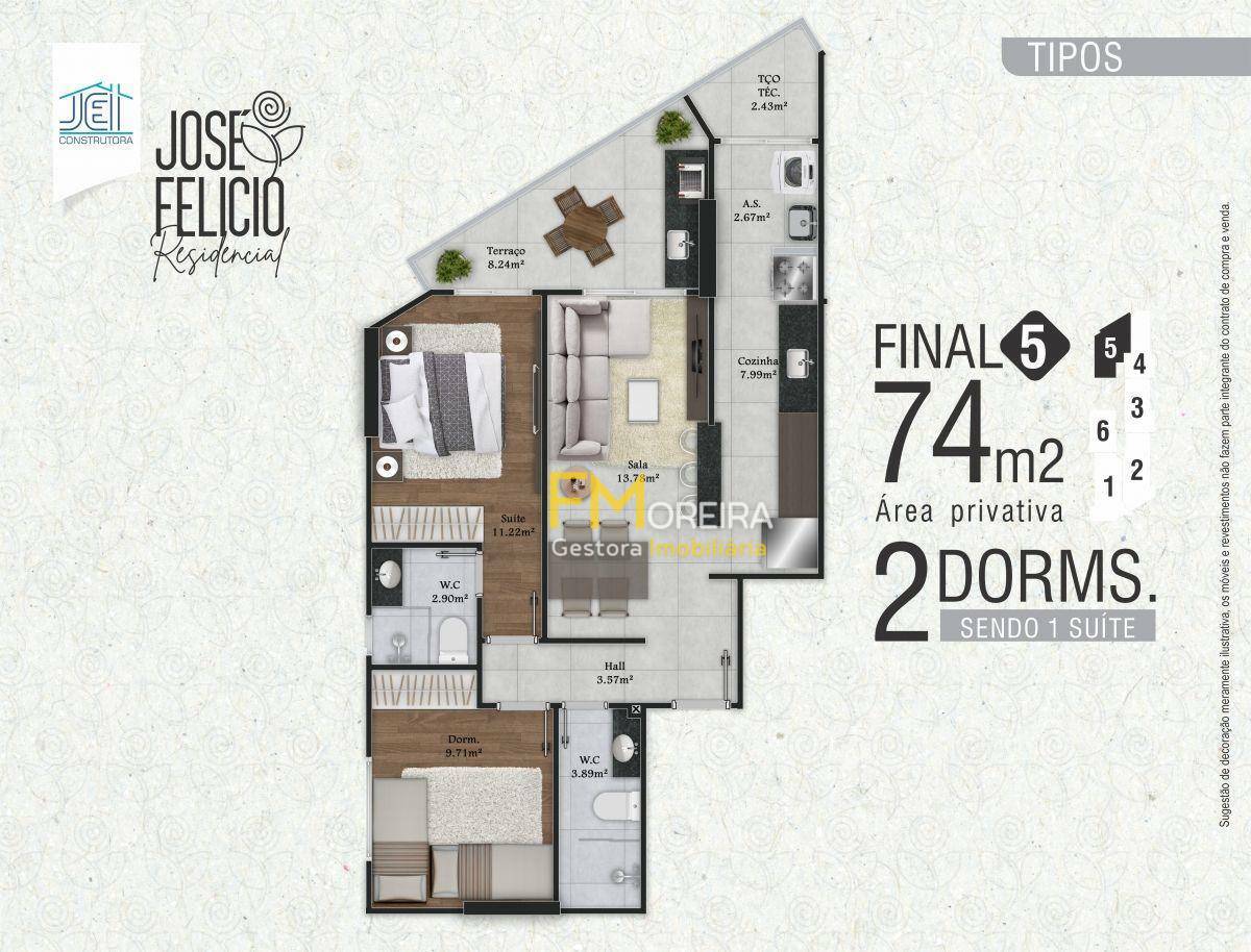 Apartamento à venda com 2 quartos, 74m² - Foto 3