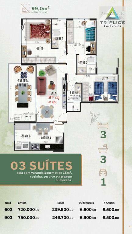 Apartamento à venda com 3 quartos, 99m² - Foto 2