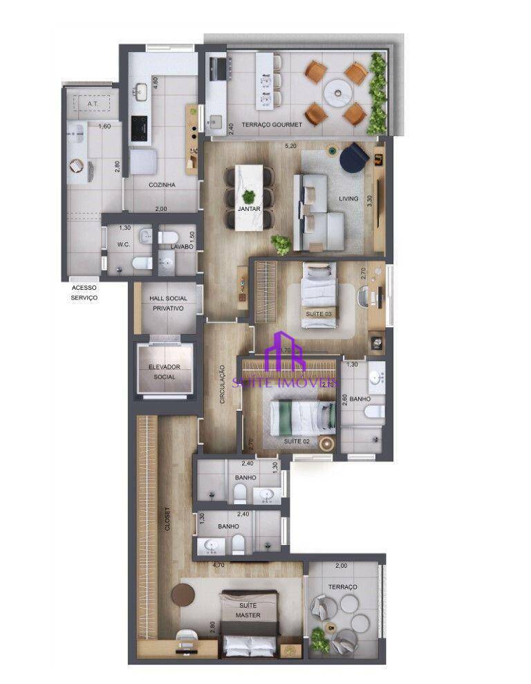 Apartamento à venda com 3 quartos, 126m² - Foto 2