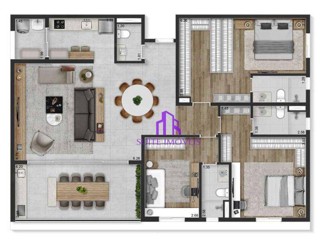 Apartamento à venda com 3 quartos, 177m² - Foto 3