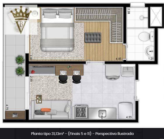 Apartamento à venda com 1 quarto, 31m² - Foto 2