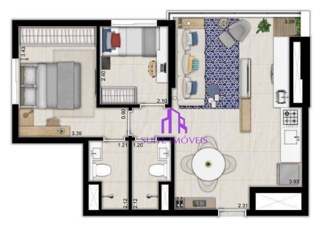 Apartamento à venda com 3 quartos, 59m² - Foto 1