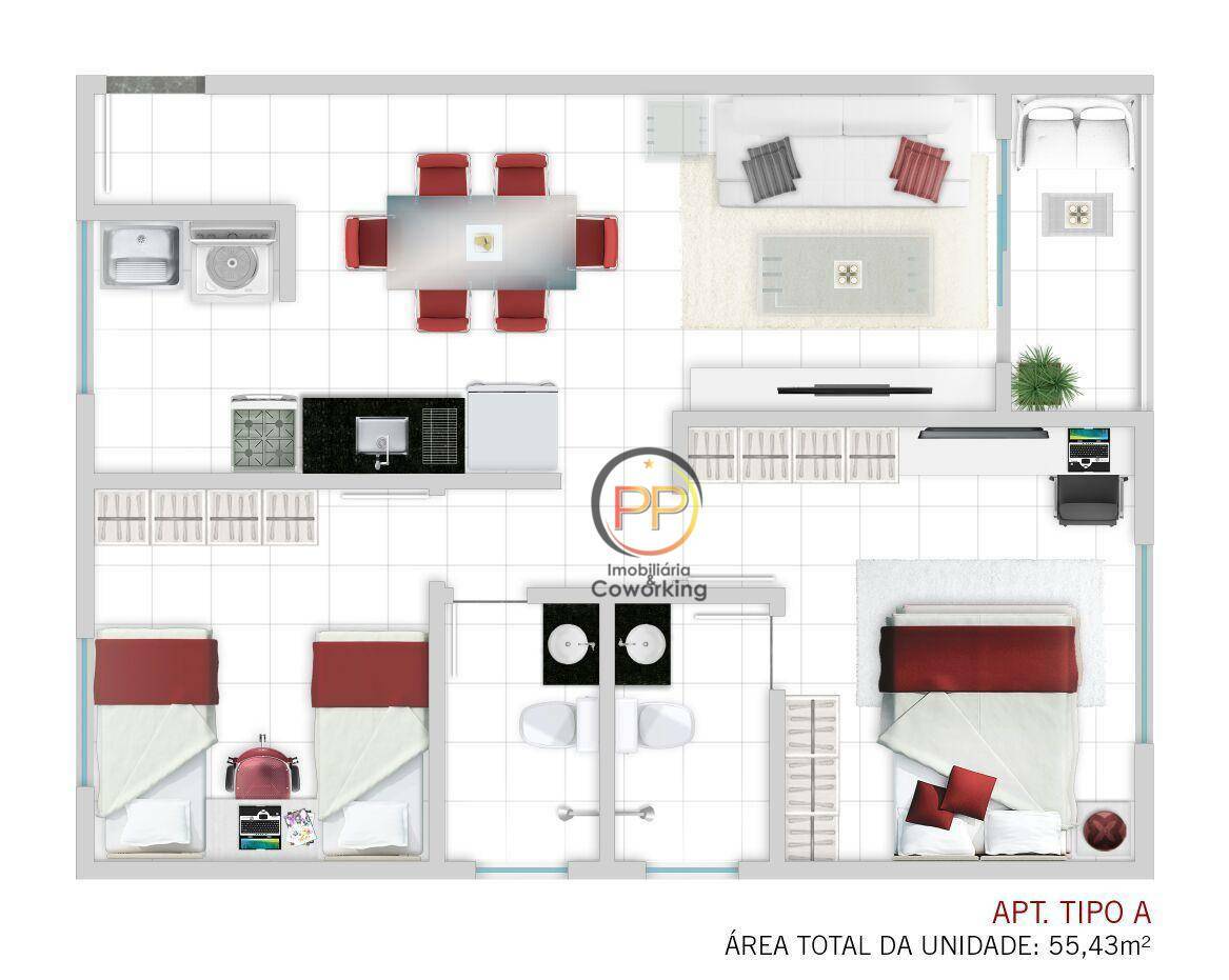 Apartamento Lançamentos com 2 quartos, 55m² - Foto 1