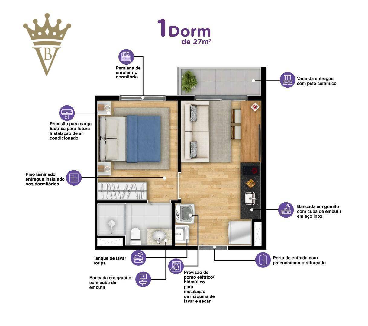 Kitnet-Studio, 27 m² - Foto 1