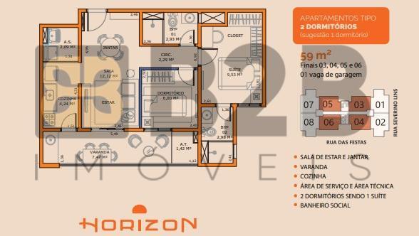 Apartamento à venda com 2 quartos, 59m² - Foto 3