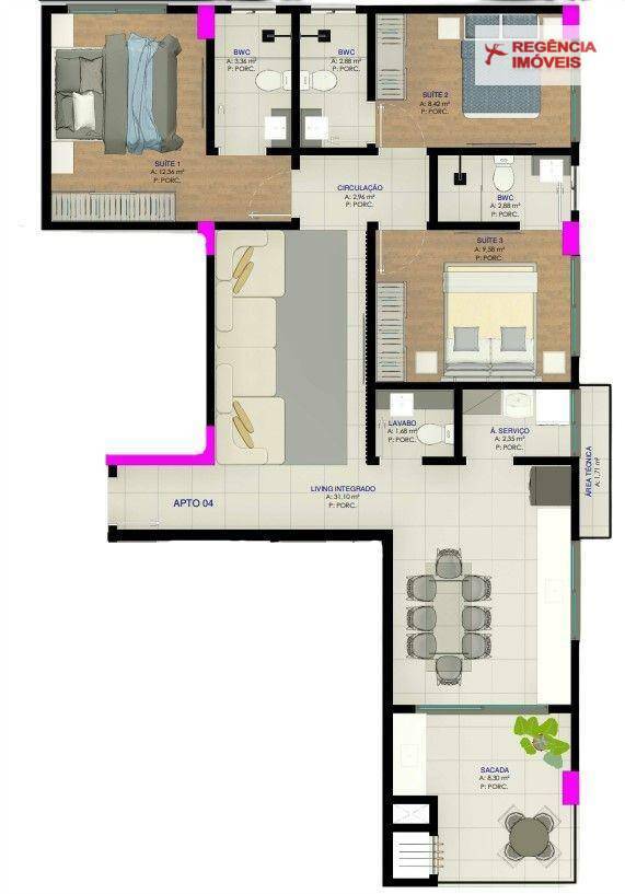 Apartamento à venda com 3 quartos, 100m² - Foto 3