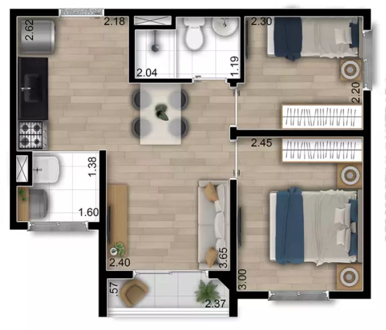 Apartamento à venda com 2 quartos, 37m² - Foto 1