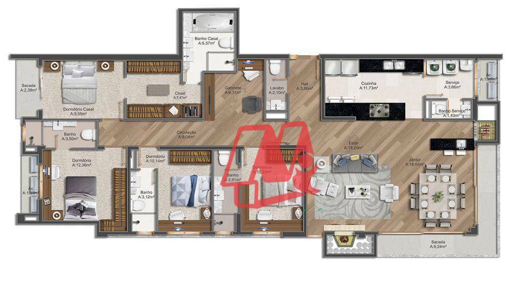 Apartamento à venda com 3 quartos, 198m² - Foto 14