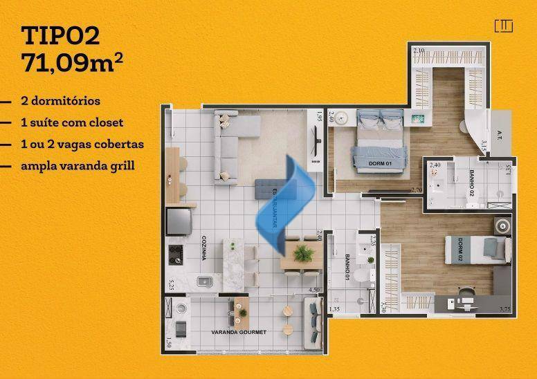 Apartamento à venda com 2 quartos, 71m² - Foto 6