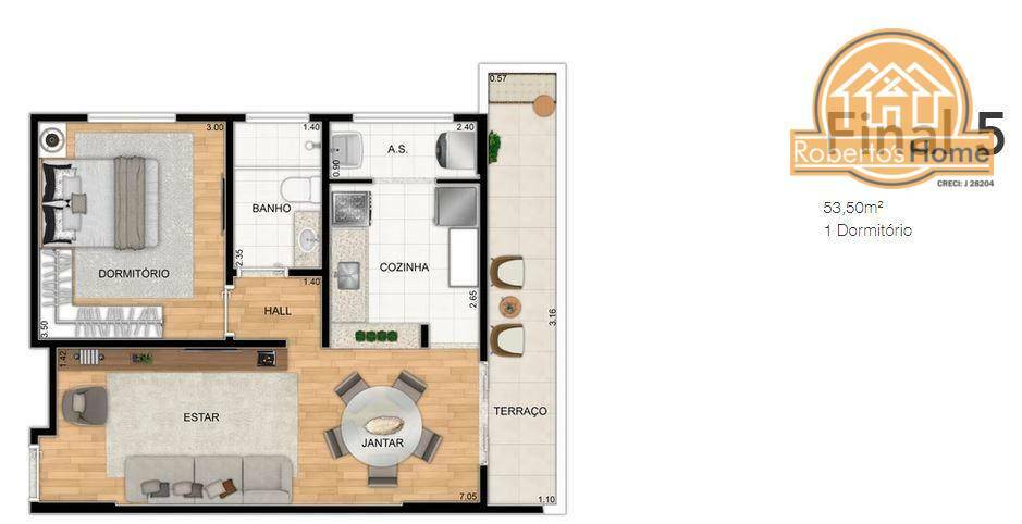 Apartamento à venda com 1 quarto, 53m² - Foto 7