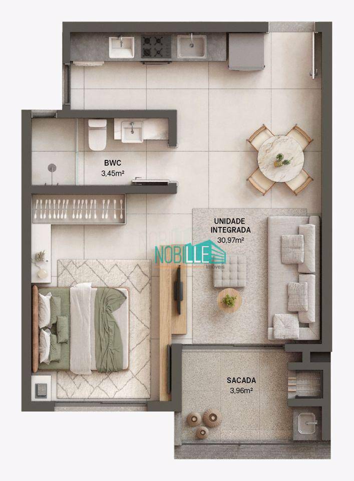 Apartamento à venda com 1 quarto, 44m² - Foto 3