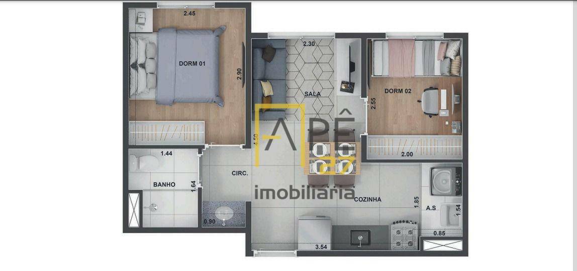 Apartamento à venda com 2 quartos, 42m² - Foto 3