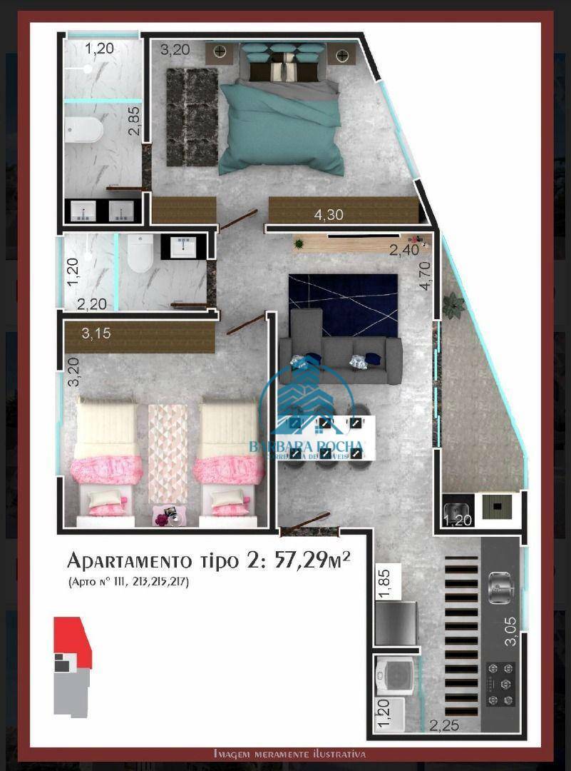 Apartamento à venda com 2 quartos, 57m² - Foto 7