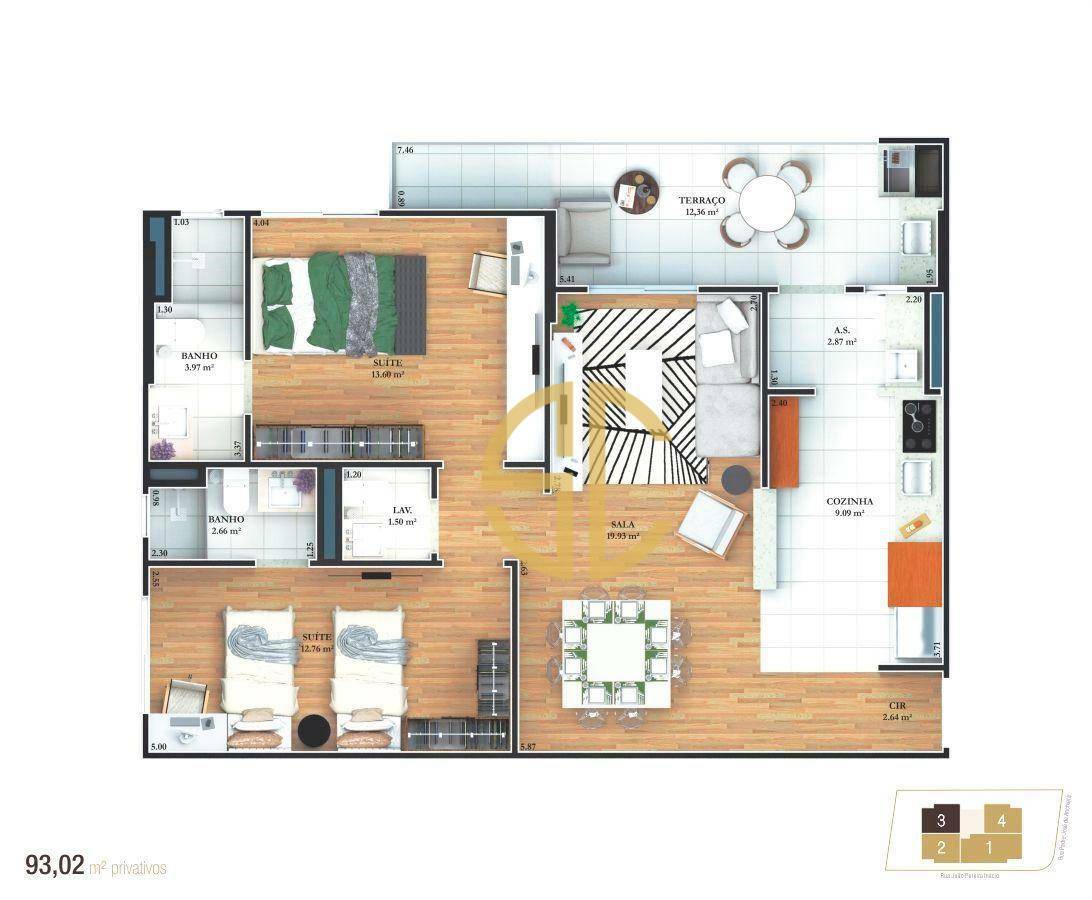 Apartamento à venda com 2 quartos, 93m² - Foto 1