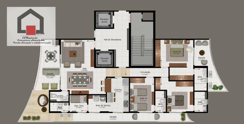 Apartamento à venda com 3 quartos, 174m² - Foto 3