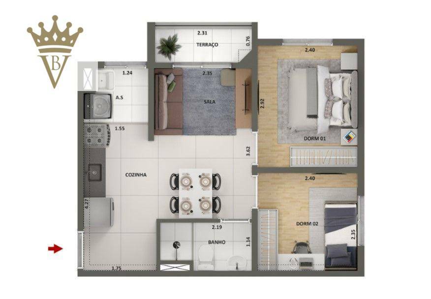 Apartamento à venda com 2 quartos, 38m² - Foto 2