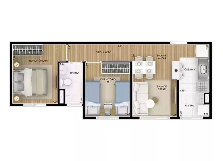 Apartamento à venda com 2 quartos, 42m² - Foto 2