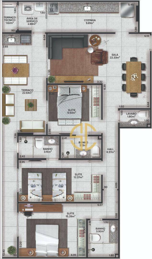 Apartamento à venda com 3 quartos, 124m² - Foto 47