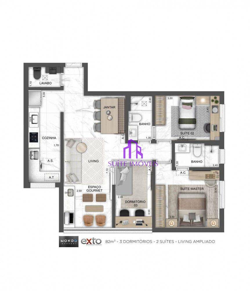 Apartamento à venda com 3 quartos, 137m² - Foto 2