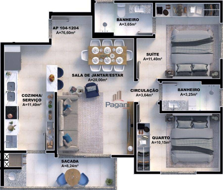 Apartamento à venda com 2 quartos, 76m² - Foto 6