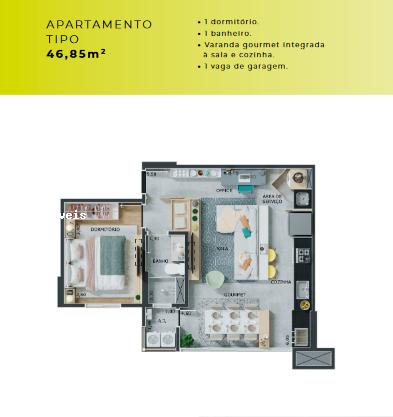 Apartamento à venda com 1 quarto, 46m² - Foto 5