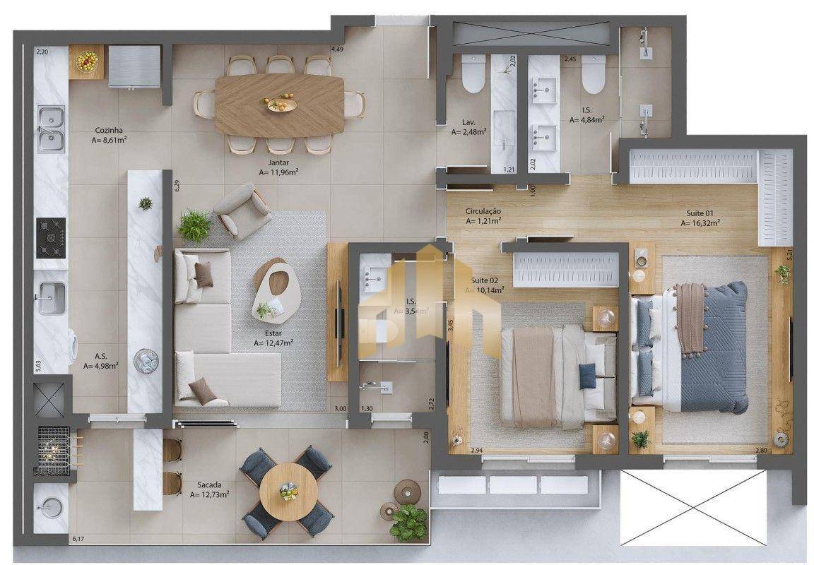 Apartamento à venda com 2 quartos, 102m² - Foto 2