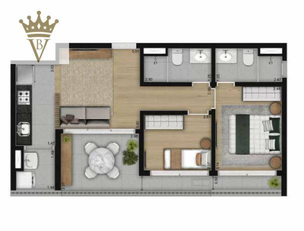 Apartamento à venda com 2 quartos, 59m² - Foto 2