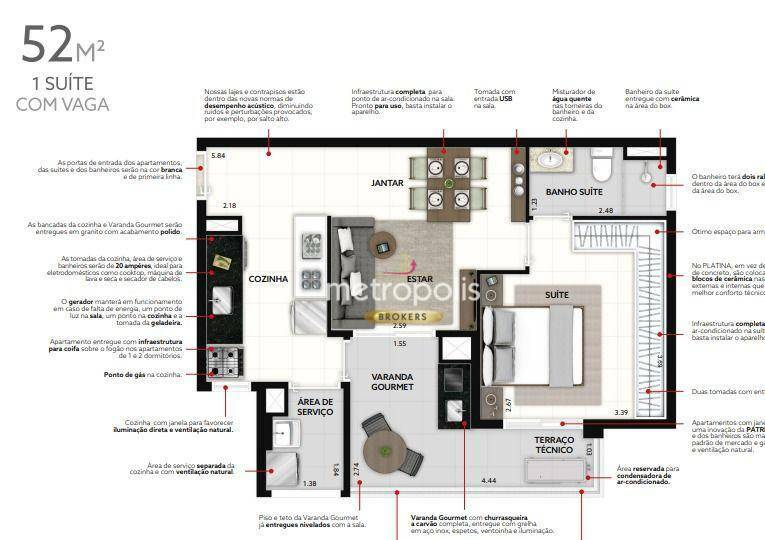 Apartamento à venda com 1 quarto, 53m² - Foto 2